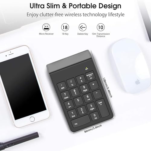 Wireless Number Pad, Numeric Keypad, Numpad Keyboard 10 Key USB Keypad for Laptops, Office Accounting Essentials Desktop Computer Accessories Compatible Chromebook Notebook EliteBook MateBook etc.