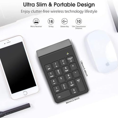 Wireless Number Pad, Numeric Keypad, Numpad Keyboard 10 Key USB Keypad for Laptops, Office Accounting Essentials Desktop Computer Accessories Compatible Chromebook Notebook EliteBook MateBook etc.