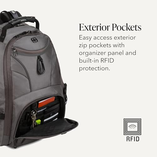 SWISSGEAR 1900 ScanSmart Laptop Backpack, Fits Most 17-Inch Laptops, TSA-Friendly Lay-Flat Design, RFID Protection, and Tablet Pocket, Black, 31L, 18.5-Inch - color: Sting Grey Ballistic