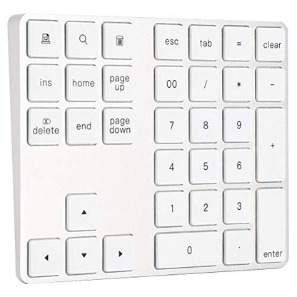 ASHATA Numeric Keypad,34 Keys Mini Portable Bluetooth Numpad,Ergonomic Bluetooth Numeric Keypad Aluminum Alloy HUB Type-C USB 3.0 Numeric Pad for (Silver)