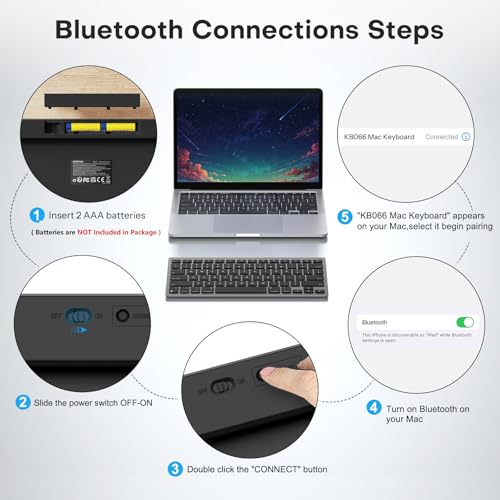OMOTON Ultra-Slim Wireless Keyboard for Mac, Stable Bluetooth Connection, Ergonomic Tilt Angel, Auto Sleep Energy Saving & Portable for Business Trip & Travel, Compatible with MacOS 10.10+, Black Grey - color: Black Grey