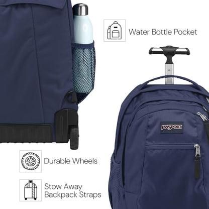 JanSport Driver 8 Rolling Backpack - Wheeled Travel Bag with 15-Inch Laptop Sleeve, One Size, Black - color: Black