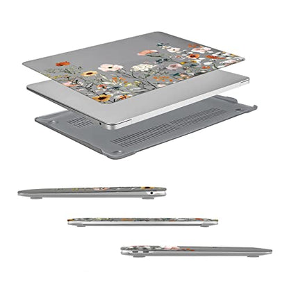 MOSISO Compatible with MacBook Air 13 inch Case M1 2022-2018, Grey | Retina Display, Plastic Garden Flowers Hard Shell&Keyboard Cover&Screen Protector, Release A2337 M1 A2179 A1932 - color: Grey