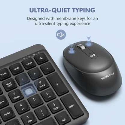 Wireless Keyboard and Mouse Combo for Desktop Mac iPad Bluetooth 2.4 Ghz Rechargeable Silent Click with Number Pad Black Compatible with Pc, Laptop, Tablet (Black) - color: Black