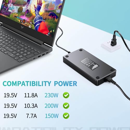 230W AC Charger for HP OMEN 16-b000 16-b1000 16-c0000 16-ek1000 17-cb1000 Max 16 Victus 16-e1000 16-d1000 ZBook Fury 16 17 Studio 16 Power 16 G11 Laptop Power Supply Adapter