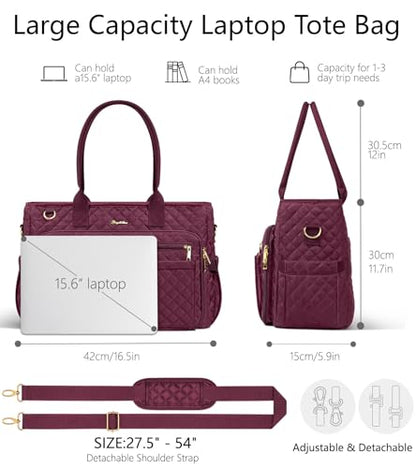 Bagstellar Teacher Tote Bag for Women, 15.6" Laptop Work Tote Computer Bag | Quilted Bible Nurse Bag with 40oz Cup Holder, Insulated Pocket & Strap, Large Laptop Briefcase for School Travel Office Gifts - color: Burgundy
