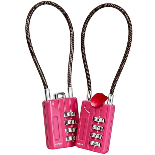 SEPOX® Twins Resettable 4-Digit Combination Padlock, 18cm Compact Vinyl Steel Cable – Multipurpose Lock for Gym Locker, Suitcase, Mini Toolbox – Pink Gym Essentials for Women - color: 2 short cable