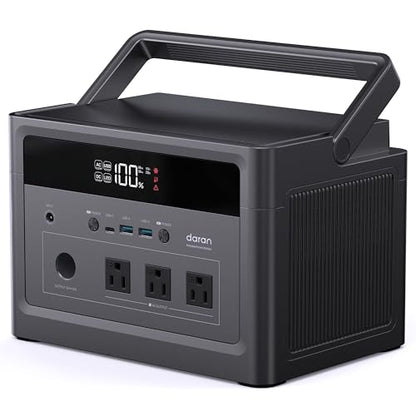 DARAN Portable Power Station 1200W Surge, 576Wh LiFePO4 Battery, 100W USB-C PD Fast Charg, Solar Generator for Home Emergency, Camping, RV Off-Grid Power - color: black
