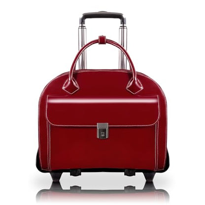 McKlein GLEN ELLYN15" Leather Detachable -Wheeled Ladies' Laptop/Computer & Tablet Business Briefcase Bag/Women's Rolling Overnight Travel Bag, Removable trolley case - color: Red