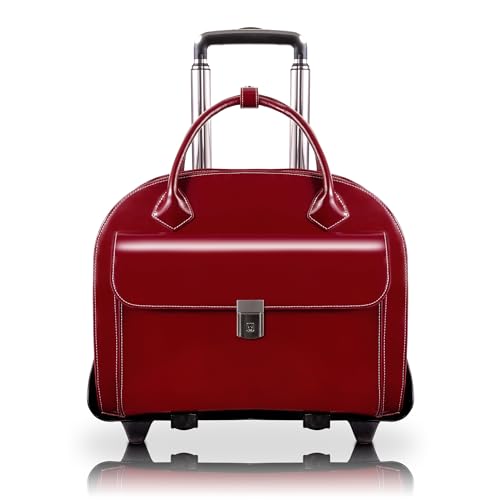 McKlein GLEN ELLYN15" Leather Detachable -Wheeled Ladies' Laptop/Computer & Tablet Business Briefcase Bag/Women's Rolling Overnight Travel Bag, Removable trolley case - color: Red