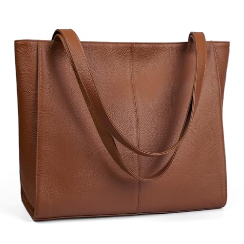 befen Genuine Leather Tote Bag for Women Work Travel Leather Purse Handbags | Real Leather, Padded 14" Laptop Compartment, Multi-Pockets, Zipper, Tote Bag for Daily - color: Cognac Brown 02
