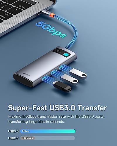 Baseus USB C to HDMI Adapter, 4K@60Hz USB C Docking Station, 7 in 1 USB C Hub with 3 USB-A, PD 100W, TF/SD Card Reader, Compatible for iPhone 15/Mac/Dell/Acer/HP/ASUS/Steam Deck/Rog Ally - size: 7 in 1