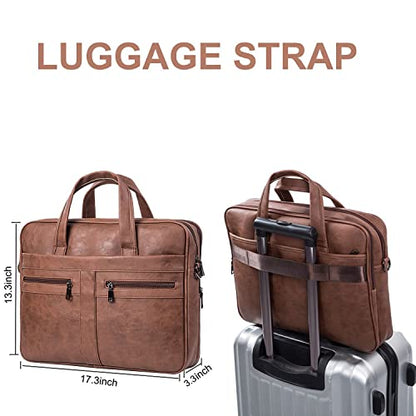 seyfocnia Men's Leather Messenger Bag, Laptop Briefcase Business Satchel Computer - size: 17.3inch, style: Brown