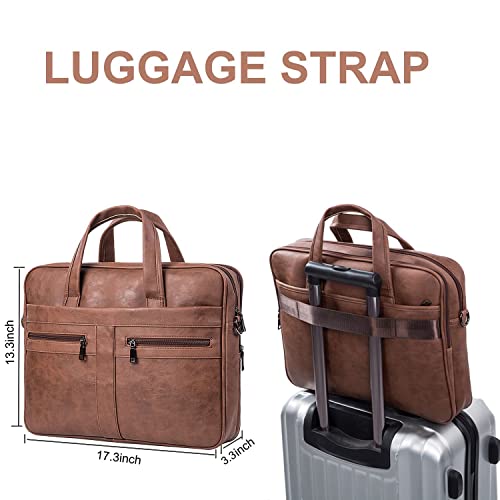seyfocnia Men's Leather Messenger Bag, Laptop Briefcase Business Satchel Computer - size: 17.3inch, style: Brown