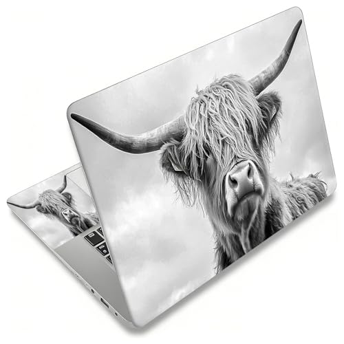 Laptop Skin Sticker Decal, Universal Reusable Vinyl Laptop Cover for 12" 13" 13.3" 14" 15" 15.4" 15.6" Notebook PC, Reusable Waterproof Scratch-Resistant with 2 Wrist Pads,Highland Art Cow - color: Highland Art Cow