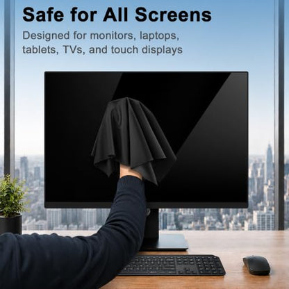 XL Premium Screen Cleaning Cloth 16"X16" 3 Pack Microfiber TV Screen Cleaner Cloth for OLED LED TVs, Computer Monitors, Laptops, Tablets & Car Displays, Lint-Free Streak-Free, Black
