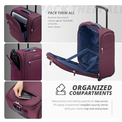 Verage Underseat Carry On Luggage with Wheels,16-Inch Rolling Underseat | Personal Item Bag,Airline Approved, Laptop Compartment, USB Charging Port - color: Grape red, size: 16-Inch Rolling Underseat