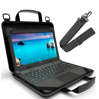 13-14 Inch Always-on Chromebook Protective Hard Case with Adjustable Shoulder Strap and Carrying Handles - color: Black Fabric