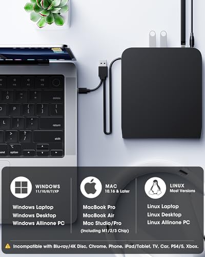 ROOFULL External CD DVD Drive with Ethernet Adapter, USB Hub, SD Slot, Case | 9 in 1 New USB 3.0 & USB-C Portable CD/DVD Optical Disc Drive Burner Reader Writer Player for Windows 11/10, Mac, Linux PC - style: 9 In 1 Drive + Carrying Case