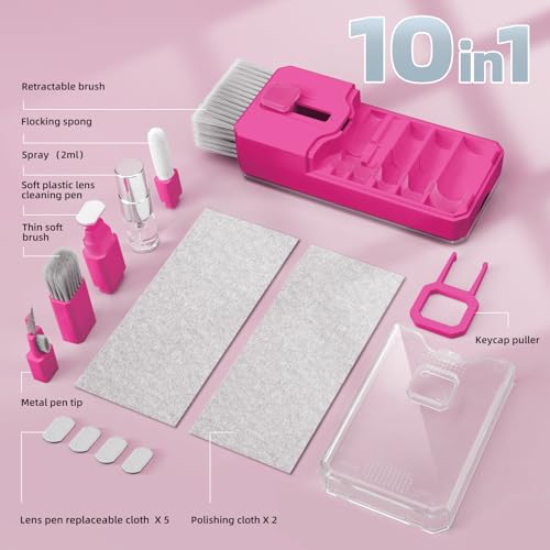 Keyboard Cleaner & Laptop Cleaning Kit, All-in-1 for Computer PC, HotPink | Electronics Deep Cleaning Reusable Brush Tool, Screen-Safe Spray, for iPhone iPad Macbook Airpod Camera, Gaming Accessories - color: HotPink