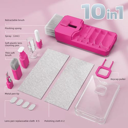 Keyboard Cleaner & Laptop Cleaning Kit, All-in-1 for Computer PC, HotPink | Electronics Deep Cleaning Reusable Brush Tool, Screen-Safe Spray, for iPhone iPad Macbook Airpod Camera, Gaming Accessories - color: HotPink