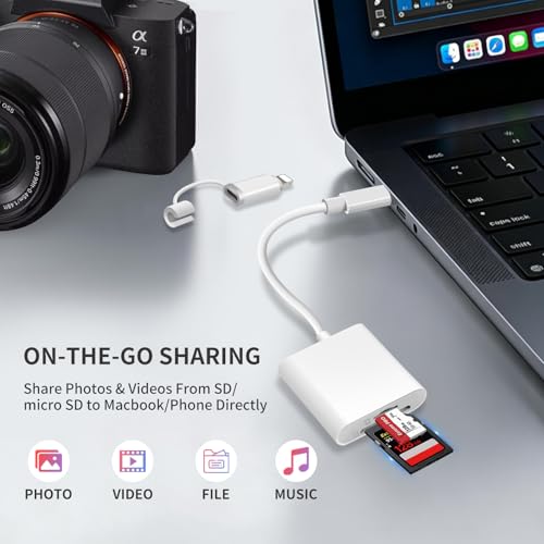 [Apple MFi Certified] SD Card Reader for iPhone iPad, USB C & Lightning Dual Interface Memory Card Reader, Digital Camera Adapter to iPhone, Trail Game Camera Viewer Supports SD/TF Card, Plug & Play - color: white-Card Reader 01