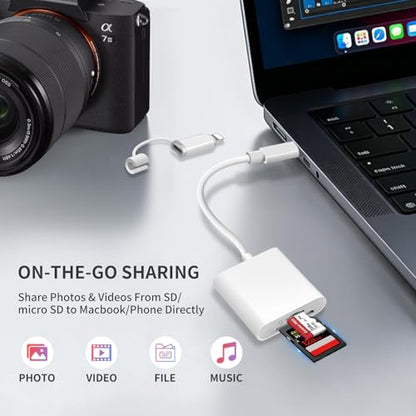 [Apple MFi Certified] SD Card Reader for iPhone iPad, USB C & Lightning Dual Interface Memory Card Reader, Digital Camera Adapter to iPhone, Trail Game Camera Viewer Supports SD/TF Card, Plug & Play - color: white-Card Reader 01