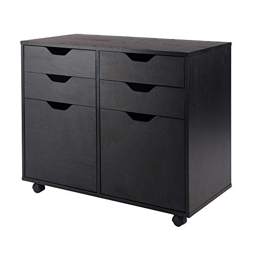 Winsome Halifax Mobile Storage Cabinet with 2 Doors & 4 Drawers, Black | Stylish & Functional Home Storage Cabinet for Filing, Kitchen Organization, Moveable Furniture for Office, Dorms, Apartments - color: Black, style: 2 Doors, 4 Drawers