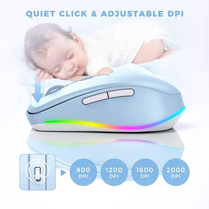 PEIOUS Wireless Mouse Jiggler - LED Wireless Mice with Build-in Mouse Mover, Rechargeable Moving Mouse for Laptop with Undetectable Random Movement Keeps Computers Awake - Light Blue - color: Light Blue