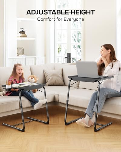 LORYERGO TV Tray - TV Table for Eating, Folding Table Trays with 6 Height & 3 Tilt Angle, TV Tray Table with Cup Holder, Dinner Tray for Eating or Working on Couch, Bed, Living Room, Home & Office - size: 1pcs