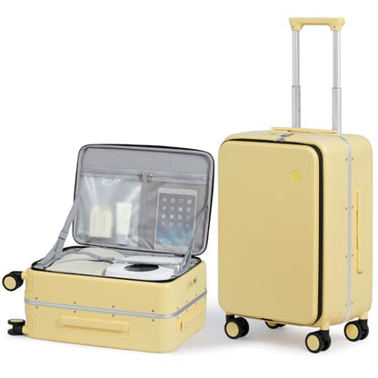 mixi 20 Inch Carry On Luggage 22x14x9 Airline Approved PC Hard Shell Suitcase Top Opening Aluminum Frame Travel Suitcases with Wheels, Lark Yellow - color: Lark Yellow, size: 20 inch