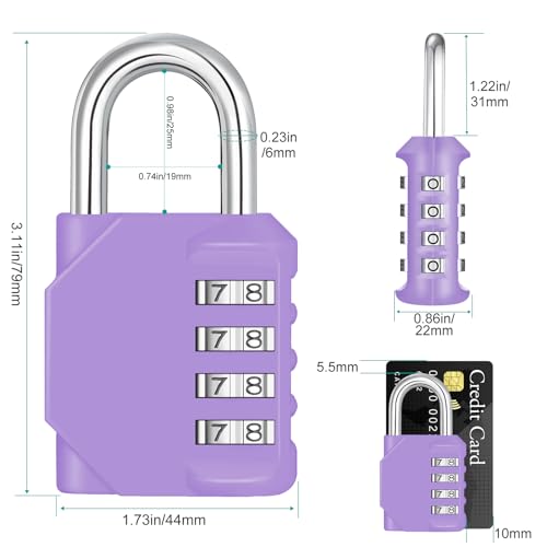 ZHEGE Combination Lock, 4 Digit Combination Padlock, Gym Lock (Purple) | School Lock, Outdoor Use - color: 1P, Purple, size: 1P