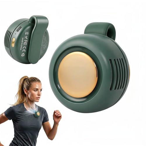 Brabantia Portable Mini Clip On Fan, Clip-On Bladeless Fan For Shirt with 3 Speeds Mini Portable Fan for Waist Clips Suitable for Outdoor, Office, Travel, Sporting (Green) - color: Green
