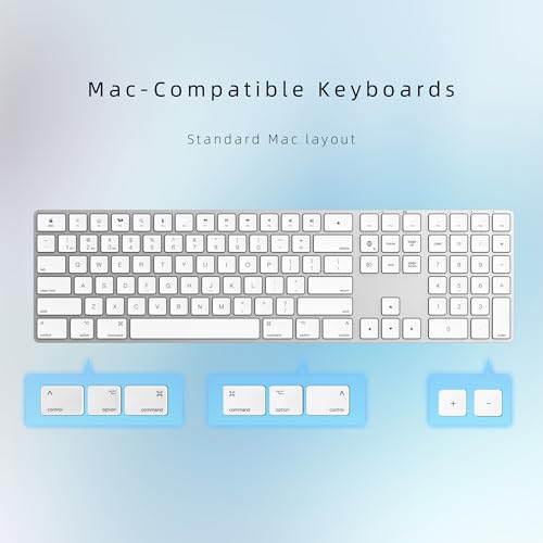 Bluetooth Slim Keyboard for Mac, Aluminum Rechargeable Keyboard Wireless, Low-Profile Silent Flat Key Compatible with Apple iMac, MacBook, Mac and iOS, Full Size - Silver White - color: Silver white