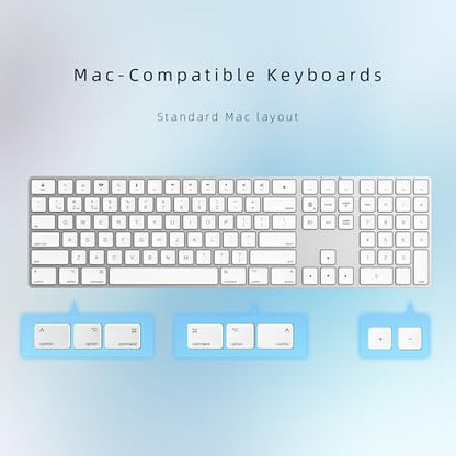 Bluetooth Slim Keyboard for Mac, Aluminum Rechargeable Keyboard Wireless, Low-Profile Silent Flat Key Compatible with Apple iMac, MacBook, Mac and iOS, Full Size - Silver White - color: Silver white