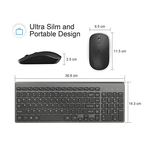 JOYACCESS Wireless Keyboard Mouse Combo, 2.4G Compact and Ultra Slim Wireless Keyboard and Mouse for Windows, Computer, Desktop, PC, Laptop (Grey) - color: black grey