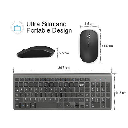 JOYACCESS Wireless Keyboard Mouse Combo, 2.4G Compact and Ultra Slim Wireless Keyboard and Mouse for Windows, Computer, Desktop, PC, Laptop (Grey) - color: black grey