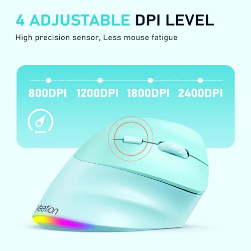MEETION Ergonomic Wireless Vertical Mouse, Rechargeable, Green | Bluetooth 5.2 + 3.0 and USB connectivity, RGB backlight, 4 DPI adjustment, compatible with Windows, Mac, Android, PC and iPad - color: Right Green