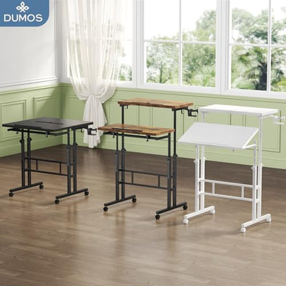 DUMOS Rolling Standing Desk, Sit Stand Desk, Computer Cart | Manual Height Adjustable, Split Top Mobile, Laptop Workstation, Portable Home Office, Walking Pad Study Surface, White - color: White