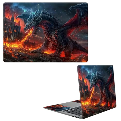 Laptop Skin Sticker Decal, Universal Protective Cover Fit 12 13 14 15.6 Inch Notebook, Reusable Water-Resistant Vinyl Decal w/ 2 Wrist Pads for Business Travel Office, Flaming Gray Dragon - color: Flaming Gray Dragon
