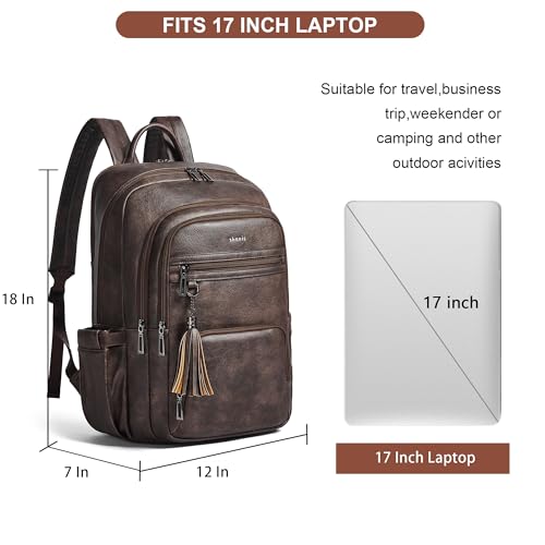 Shrrie 17 Inch Laptop Backpack for Women,Vegan Leather Backpack Purse,28L Work Business College Travel Computer Backpacks with Pouch Pocket for Large Capacity Cup & USB Charger,Chocolate - color: Chocolate