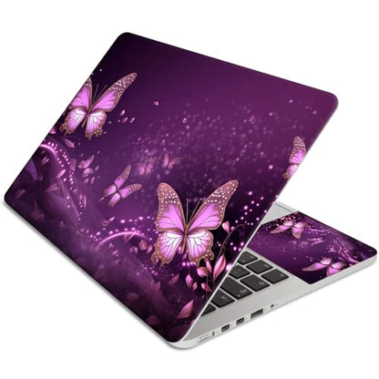 15.6 Inch Laptop Skin Sticker, Reusable Vinyl Cover Protector with 2 Wrist Pad Skins, Removable Waterproof Scratch-Resistant for 12-15.6 Inch Laptop Notebook,Purple Butterflies - color: Purple Butterflies