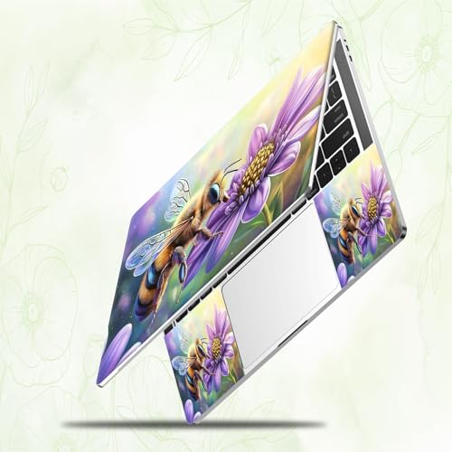 Laptop Skin Sticker Decal, Universal Reusable Vinyl Laptop Cover for 12" 13" 13.3" 14" 15" 15.4" 15.6" Notebook PC, Waterproof Scratch-Resistant with 2 Wrist Pads, Easy to Apply & Remove,Bee Flower - color: Bee Flower