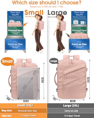 Capolo Travel Laptop Backpack Women Men Personal Item Weekender Travel Bag | 22L Flight Approved,Waterproof Overnight Bag,College Bookbag,Work,1-2 Day Travel,Fits 15.6" Laptop (Small,Pink) - color: Pink, size: Small