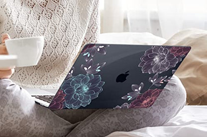 DONGKE Compatible with MacBook Air 13 inch Case 2021 2020 2019 2018 Release A2337 M1 A2179 A1932 with Retina Display Touch ID, Plastic Hard Shell & Keyboard Cover - Dahlia Flowers - color: Dahlia Flowers X540