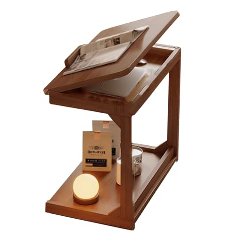 Overbed Table with Wheels Movable Bedside Table, Simple Small Computer Desk, Flip Top Sofa Side Table, Adjustable Desktop Angle, for Bedroom, Living Room(Brass,40 * 40 * 63CM) - color: Brass, size: 40*40*63CM