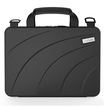 13-14 Inch Always-on Chromebook Protective Hard Case with Adjustable Shoulder Strap and Carrying Handles - color: Black Pu