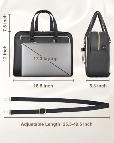 MATEIN 17.3 Inch Laptop Briefcase, Extra Large Convertible Briefcase Backpack for Women, Waterproof Laptop Bag for Work, 3 in 1 Shoulder Bag Computer Messenger Bag Gift for Business Office Lady, Black