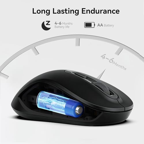 Wireless Mouse, 2026 New Model, Silent Click Ergonomic Design, Portable, 4 Buttons, Adjustable DPI (800/1200/1600), for Laptop/PC/Office (Black) - color: black