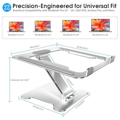 LRLKFX Laptop Stand Portable Foldable Aluminum Laptop Riser Height Adjustable Ergonomic Holder for Desk Compatible with MacBook Air Pro, Dell, HP, Lenovo & More 10-15.6" - Silver - color: Silver